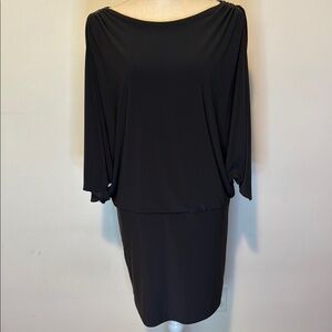 Betsy & Adam Black Sheath Dress with Dolman Sleeves Made in USA